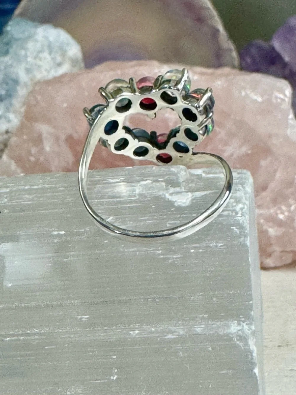 Balloon Opal Multicolour Heart Ring - set in .925 Sterling Silver - Picture 4 of 7